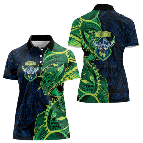 Canberra Raiders Women Polo Shirt Polynesian Tribal Tattoo Pacific Sport Art