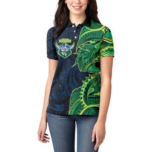 Canberra Raiders Women Polo Shirt Polynesian Tribal Tattoo Pacific Sport Art