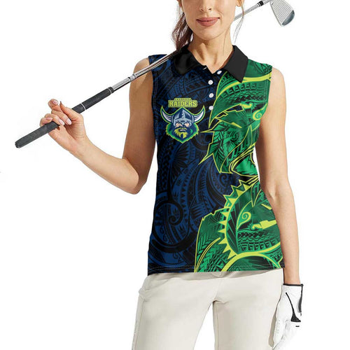 Canberra Raiders Women Sleeveless Polo Shirt Polynesian Tribal Tattoo Pacific Sport Art