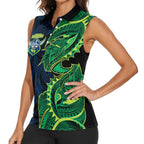Canberra Raiders Women Sleeveless Polo Shirt Polynesian Tribal Tattoo Pacific Sport Art