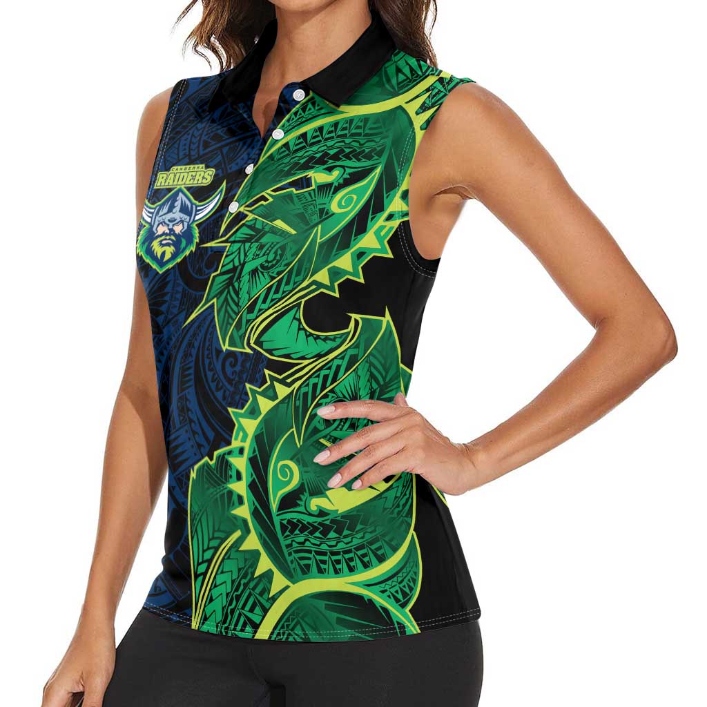 Canberra Raiders Women Sleeveless Polo Shirt Polynesian Tribal Tattoo Pacific Sport Art