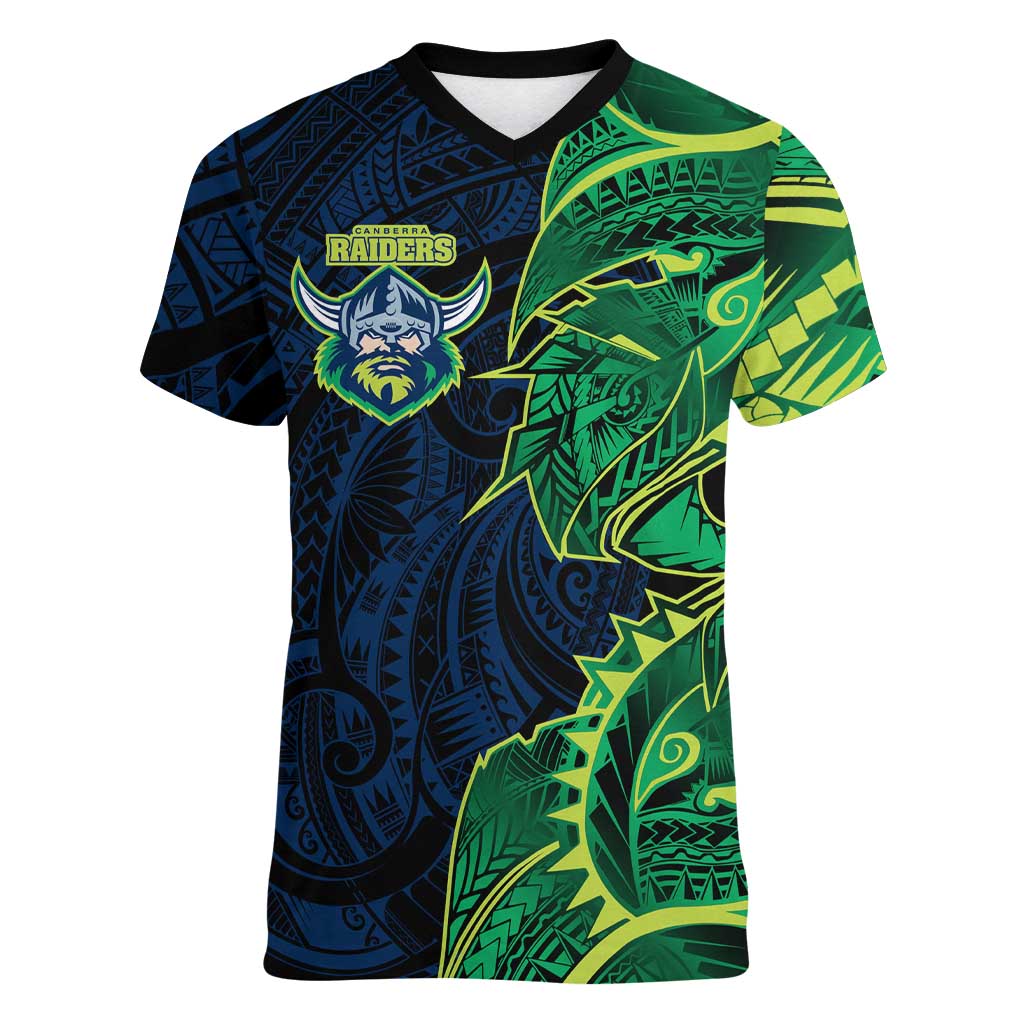 Canberra Raiders Women V-Neck T-Shirt Polynesian Tribal Tattoo Pacific Sport Art