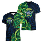 Canberra Raiders Women V-Neck T-Shirt Polynesian Tribal Tattoo Pacific Sport Art