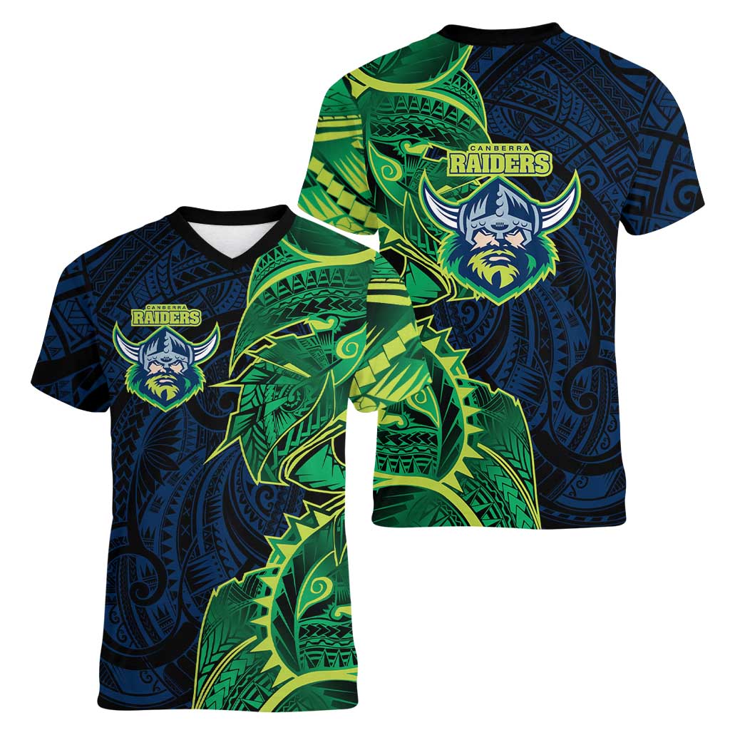 Canberra Raiders Women V-Neck T-Shirt Polynesian Tribal Tattoo Pacific Sport Art