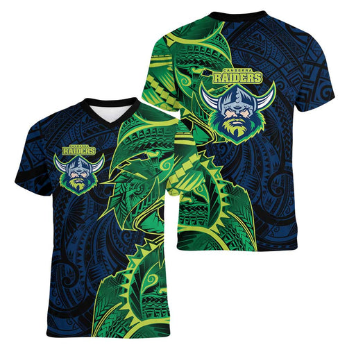 Canberra Raiders Women V-Neck T-Shirt Polynesian Tribal Tattoo Pacific Sport Art