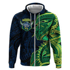 Canberra Raiders Zip Hoodie Polynesian Tribal Tattoo Pacific Sport Art