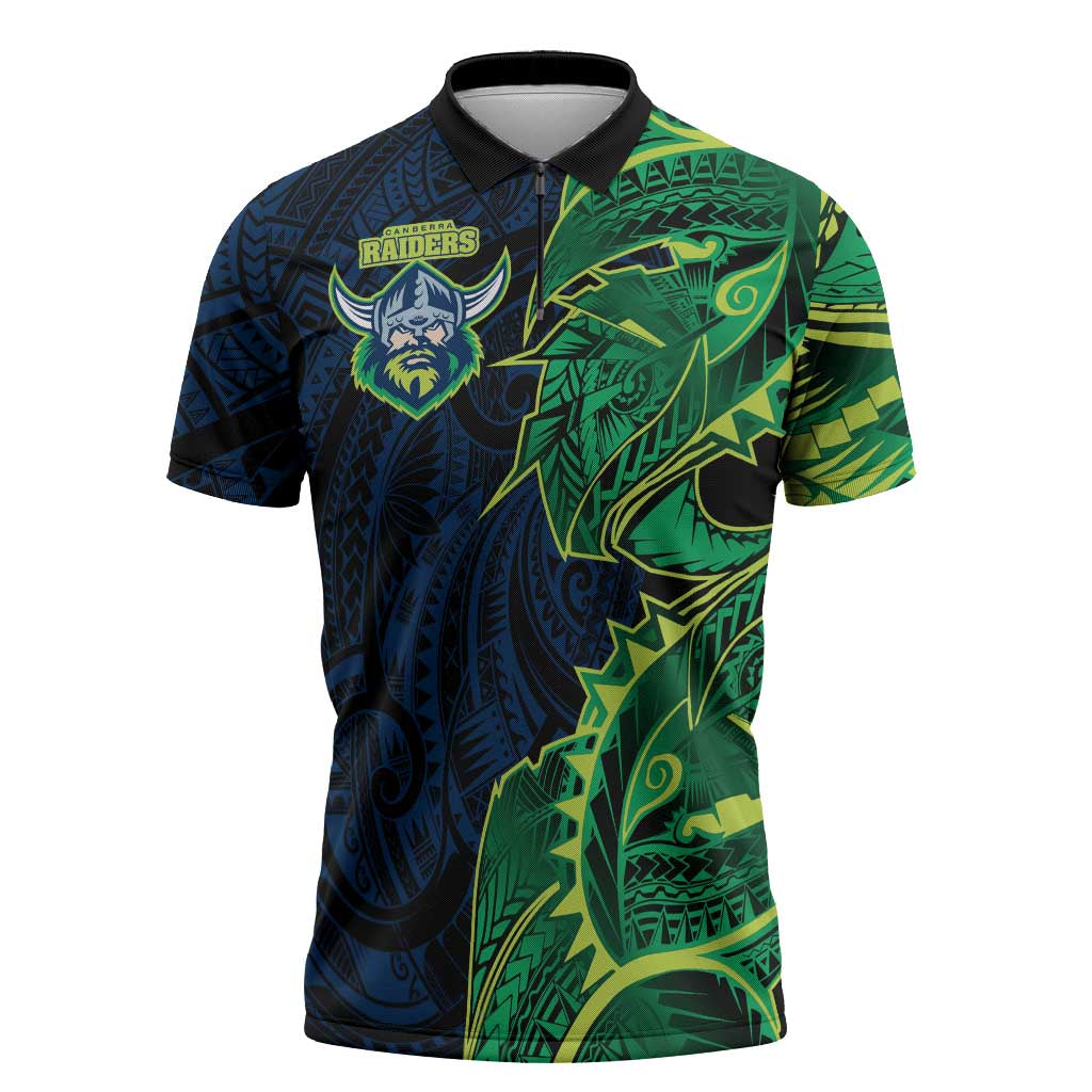 Canberra Raiders Zipper Polo Shirt Polynesian Tribal Tattoo Pacific Sport Art