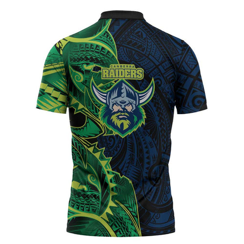 Canberra Raiders Zipper Polo Shirt Polynesian Tribal Tattoo Pacific Sport Art
