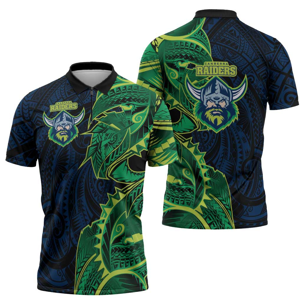 Canberra Raiders Zipper Polo Shirt Polynesian Tribal Tattoo Pacific Sport Art