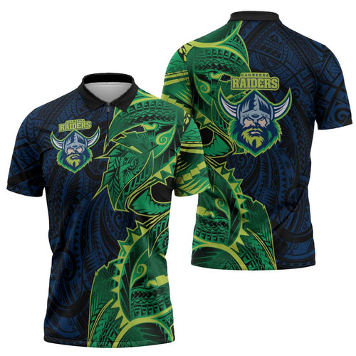 Canberra Raiders Zipper Polo Shirt Polynesian Tribal Tattoo Pacific Sport Art