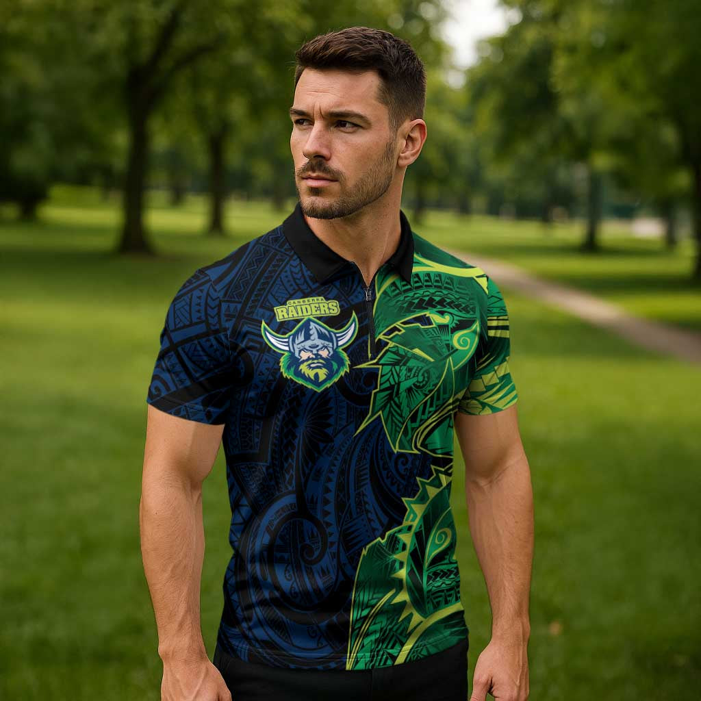Canberra Raiders Zipper Polo Shirt Polynesian Tribal Tattoo Pacific Sport Art