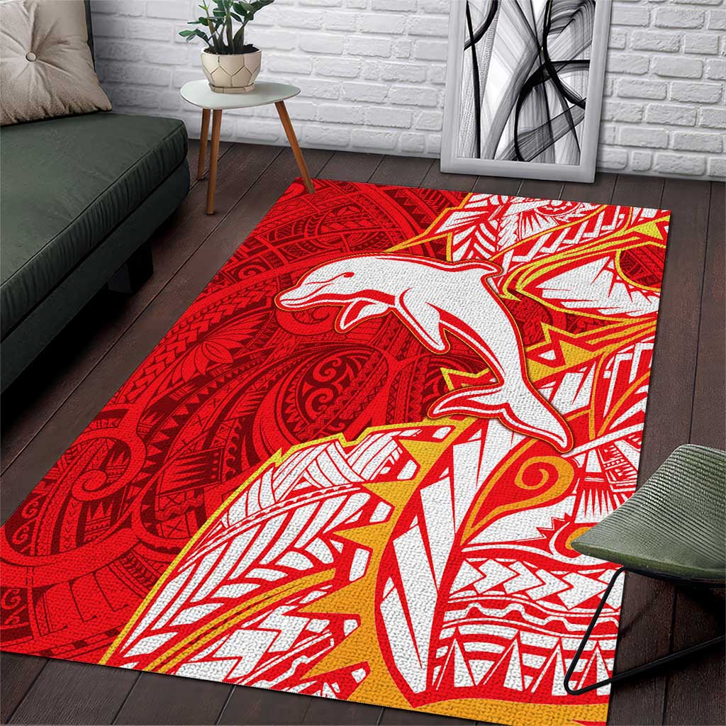 Dolphins Area Rug Polynesian Tribal Tattoo Pacific Sport Art