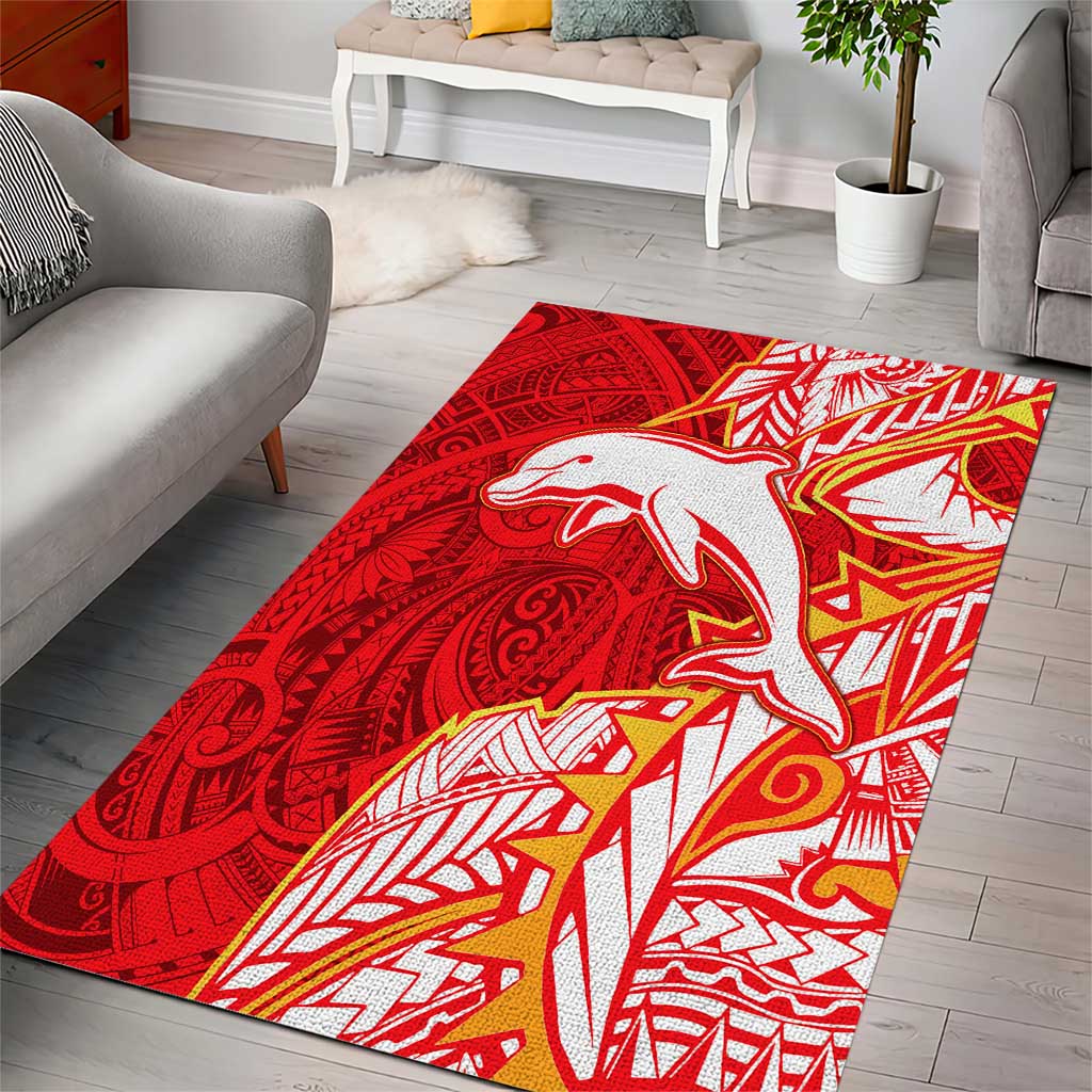 Dolphins Area Rug Polynesian Tribal Tattoo Pacific Sport Art
