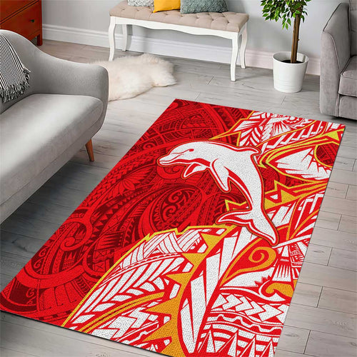 Dolphins Area Rug Polynesian Tribal Tattoo Pacific Sport Art