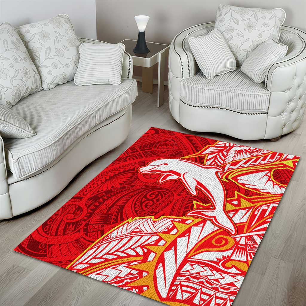 Dolphins Area Rug Polynesian Tribal Tattoo Pacific Sport Art