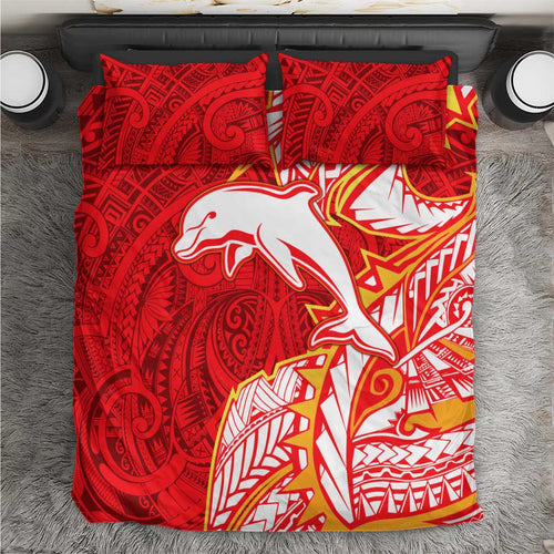 Dolphins Bedding Set Polynesian Tribal Tattoo Pacific Sport Art