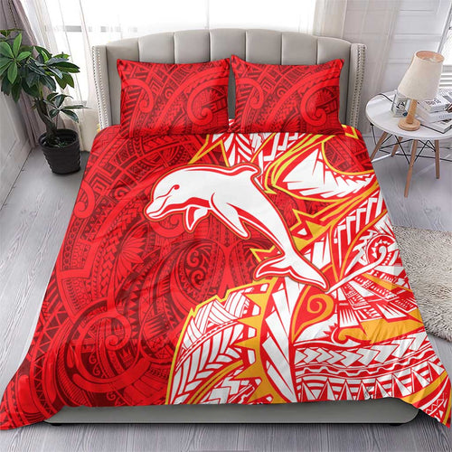 Dolphins Bedding Set Polynesian Tribal Tattoo Pacific Sport Art