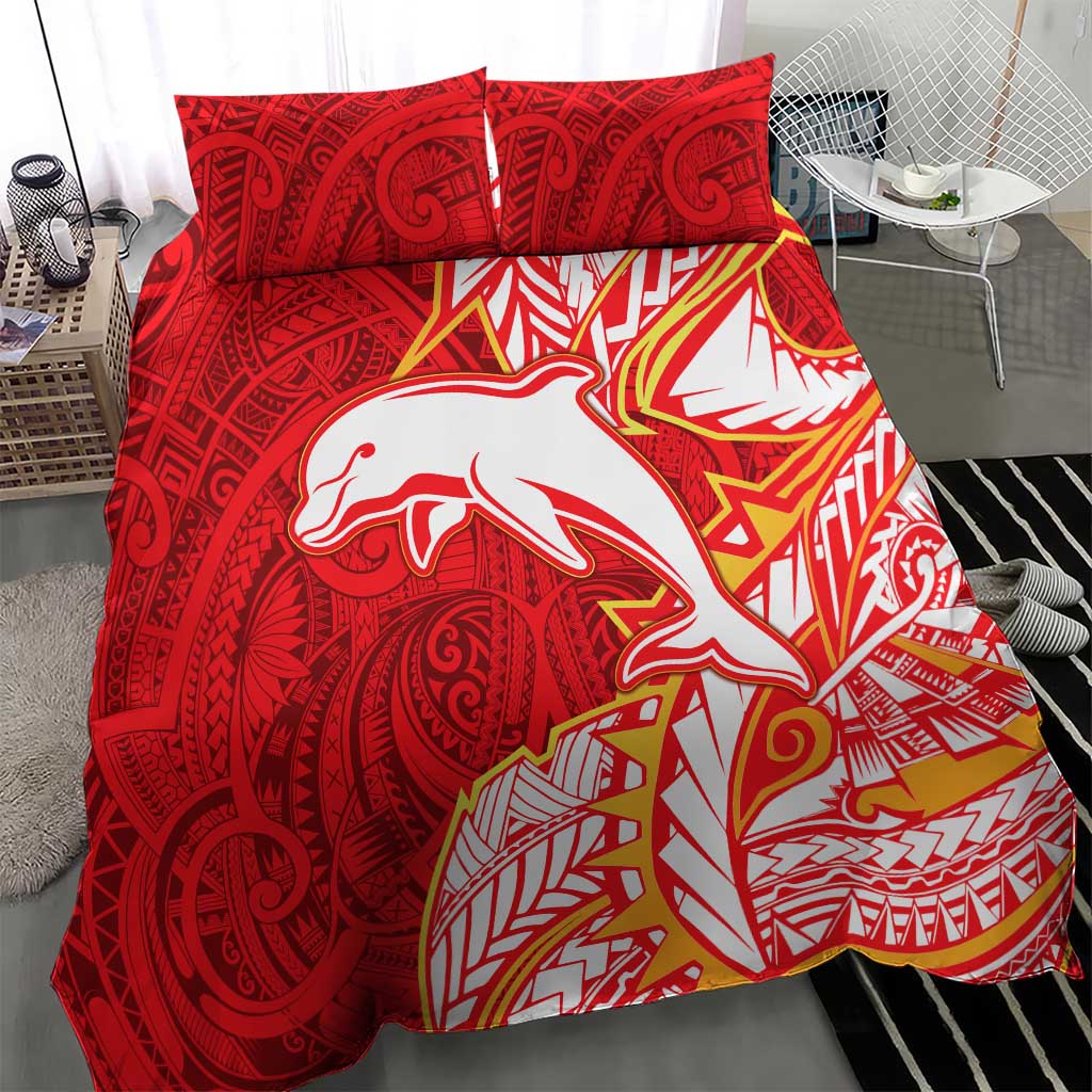 Dolphins Bedding Set Polynesian Tribal Tattoo Pacific Sport Art