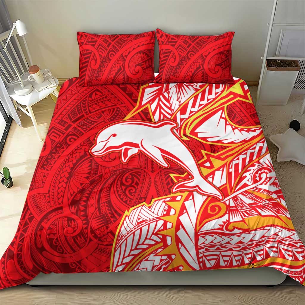 Dolphins Bedding Set Polynesian Tribal Tattoo Pacific Sport Art