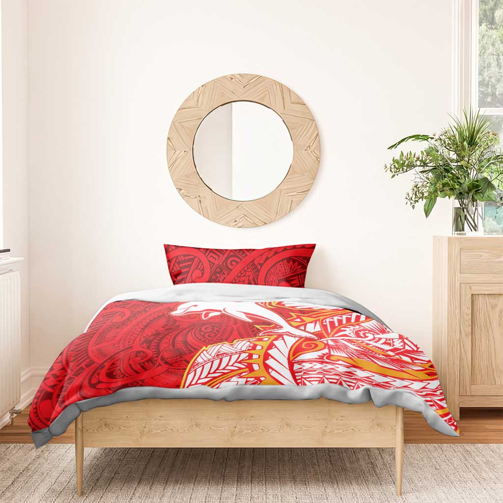 Dolphins Bedding Set Polynesian Tribal Tattoo Pacific Sport Art