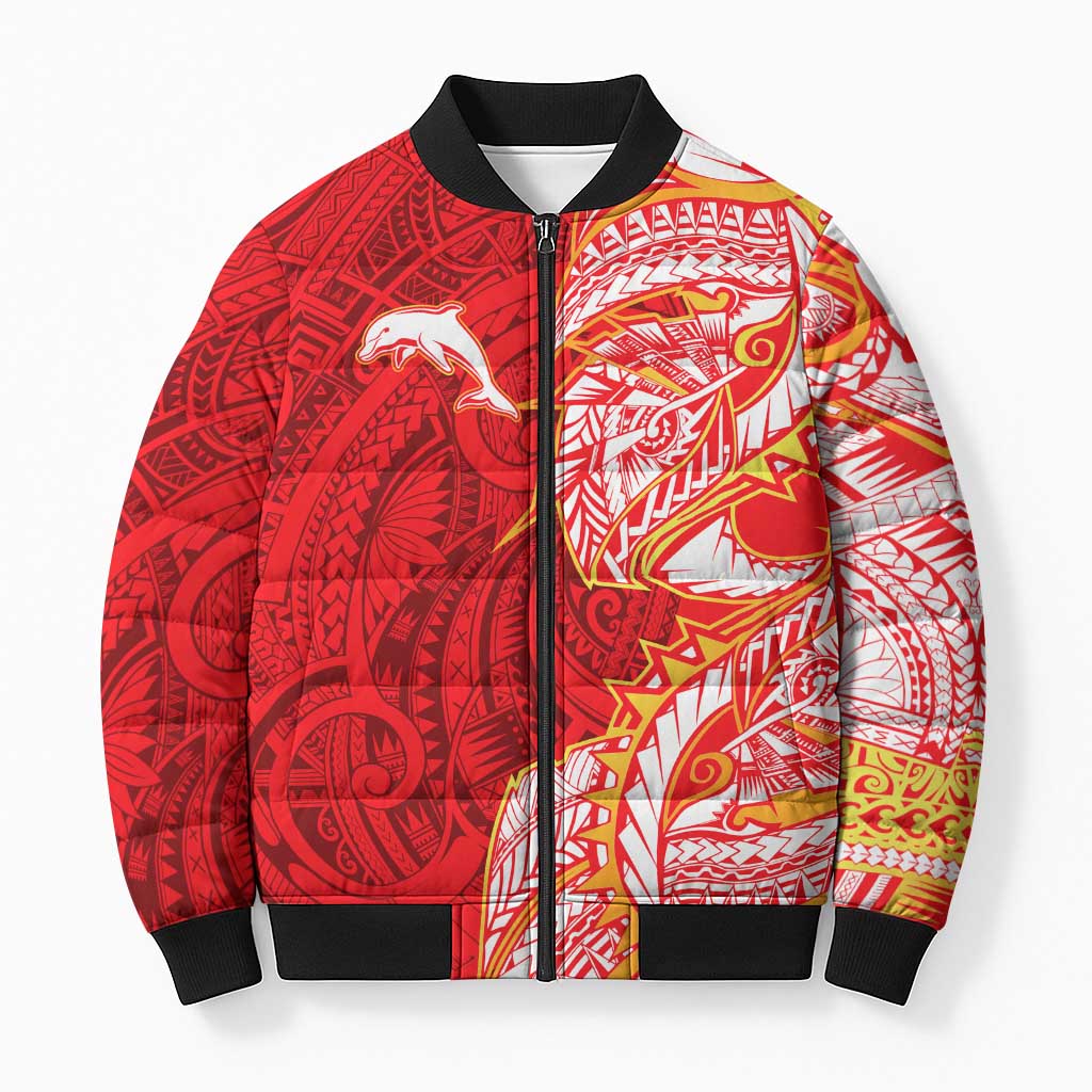Dolphins Bomber Puffer Jacket Polynesian Tribal Tattoo Pacific Sport Art