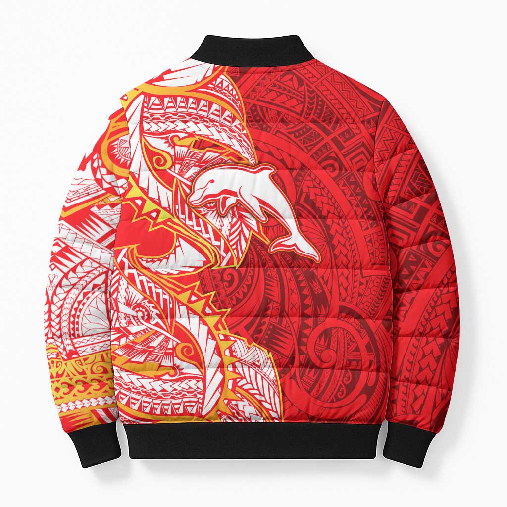 Dolphins Bomber Puffer Jacket Polynesian Tribal Tattoo Pacific Sport Art