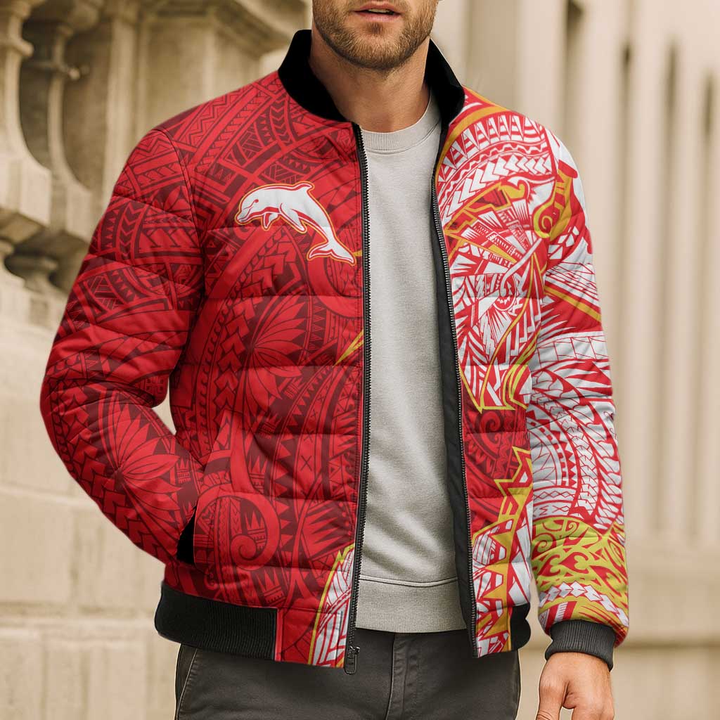 Dolphins Bomber Puffer Jacket Polynesian Tribal Tattoo Pacific Sport Art