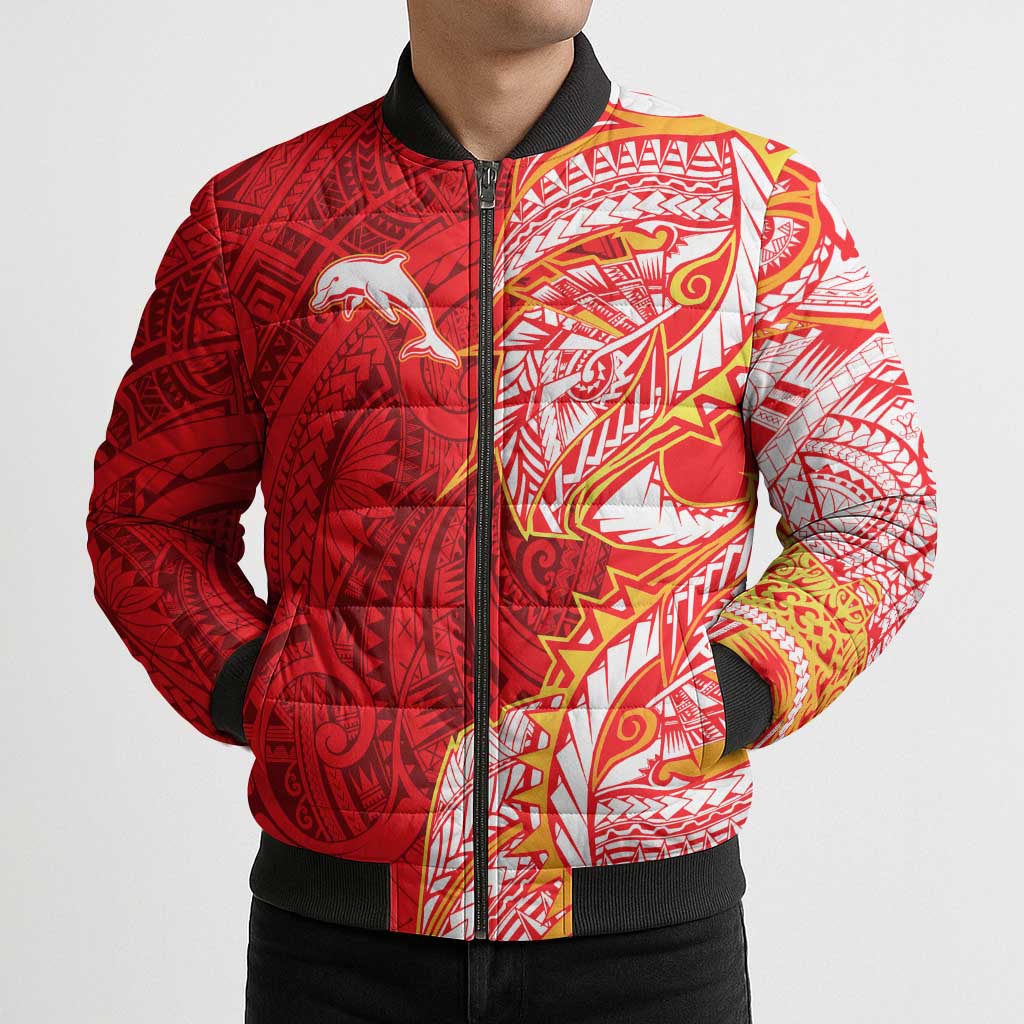 Dolphins Bomber Puffer Jacket Polynesian Tribal Tattoo Pacific Sport Art