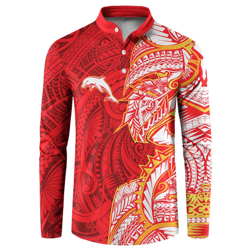 Dolphins Button Sweatshirt Polynesian Tribal Tattoo Pacific Sport Art