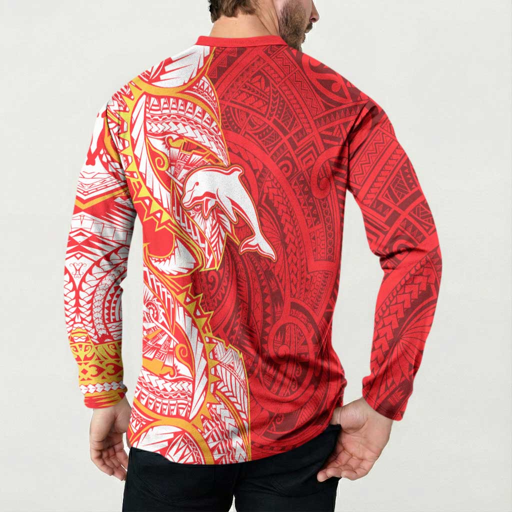 Dolphins Button Sweatshirt Polynesian Tribal Tattoo Pacific Sport Art
