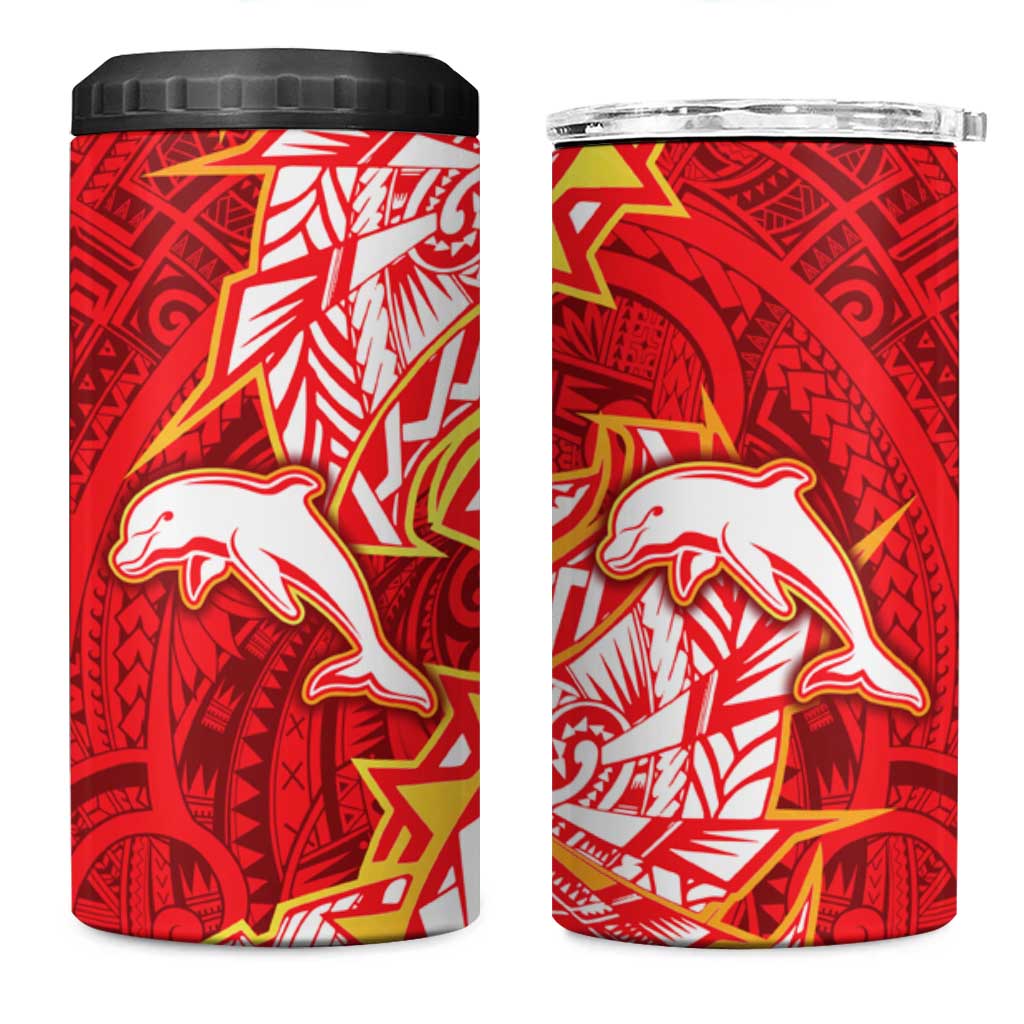 Dolphins 4 in 1 Can Cooler Tumbler Polynesian Tribal Tattoo Pacific Sport Art