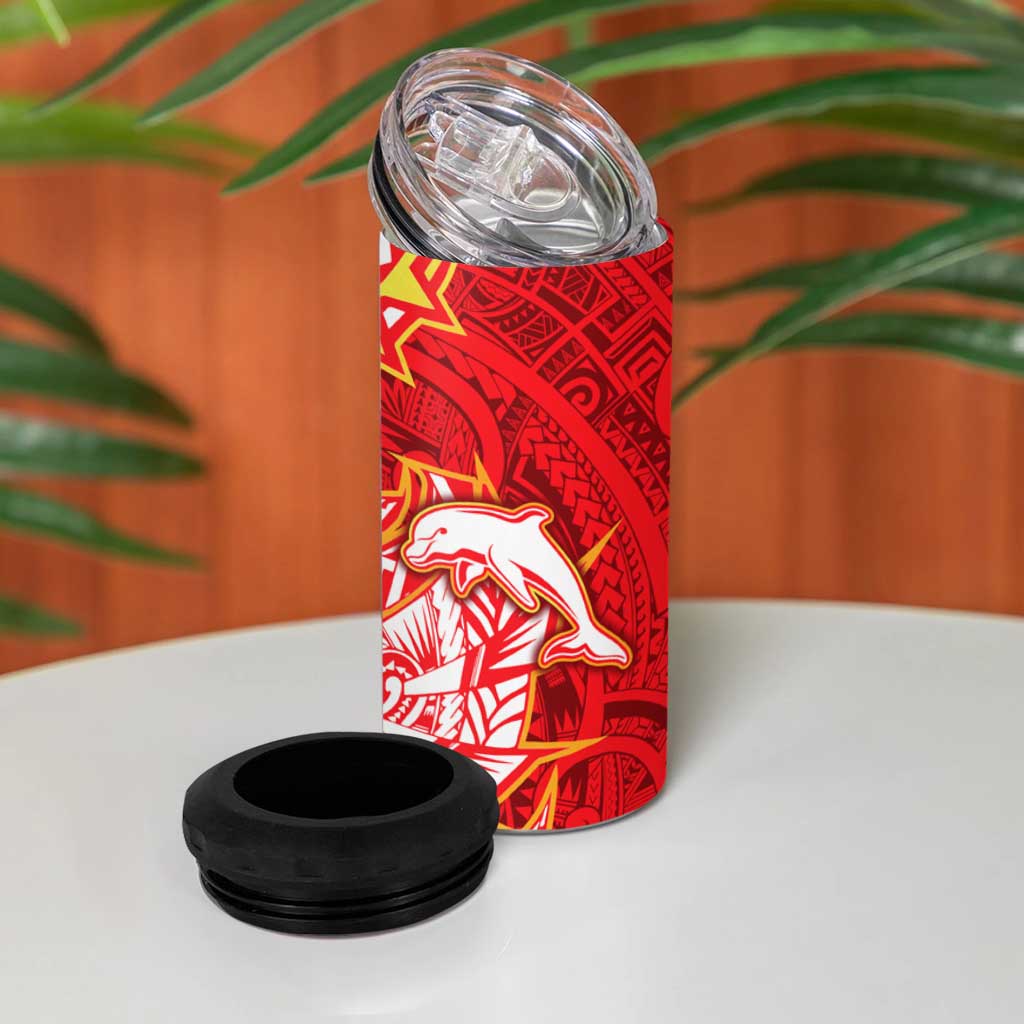 Dolphins 4 in 1 Can Cooler Tumbler Polynesian Tribal Tattoo Pacific Sport Art