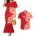 Dolphins Couples Matching Mermaid Dress and Hawaiian Shirt Polynesian Tribal Tattoo Pacific Sport Art