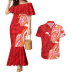 Dolphins Couples Matching Mermaid Dress and Hawaiian Shirt Polynesian Tribal Tattoo Pacific Sport Art