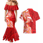 Dolphins Couples Matching Mermaid Dress and Hawaiian Shirt Polynesian Tribal Tattoo Pacific Sport Art