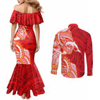Dolphins Couples Matching Mermaid Dress and Long Sleeve Button Shirt Polynesian Tribal Tattoo Pacific Sport Art