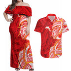 Dolphins Couples Matching Off Shoulder Maxi Dress and Hawaiian Shirt Polynesian Tribal Tattoo Pacific Sport Art