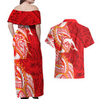 Dolphins Couples Matching Off Shoulder Maxi Dress and Hawaiian Shirt Polynesian Tribal Tattoo Pacific Sport Art