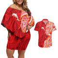 Dolphins Couples Matching Off Shoulder Short Dress and Hawaiian Shirt Polynesian Tribal Tattoo Pacific Sport Art