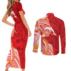 Dolphins Couples Matching Short Sleeve Bodycon Dress and Long Sleeve Button Shirt Polynesian Tribal Tattoo Pacific Sport Art