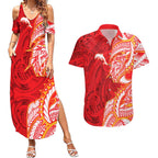 Dolphins Couples Matching Summer Maxi Dress and Hawaiian Shirt Polynesian Tribal Tattoo Pacific Sport Art