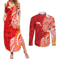 Dolphins Couples Matching Summer Maxi Dress and Long Sleeve Button Shirt Polynesian Tribal Tattoo Pacific Sport Art