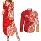Dolphins Couples Matching Summer Maxi Dress and Long Sleeve Button Shirt Polynesian Tribal Tattoo Pacific Sport Art