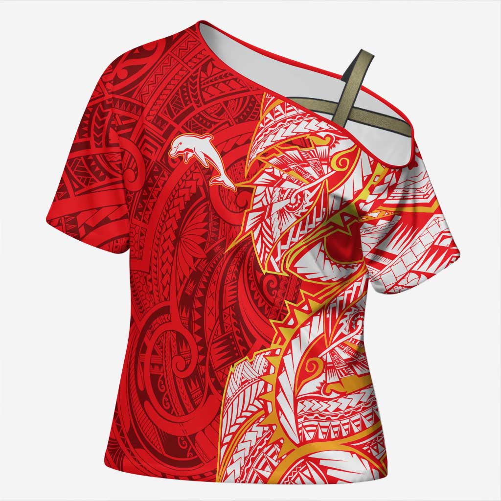 Dolphins Cross Shoulder Shirt Polynesian Tribal Tattoo Pacific Sport Art