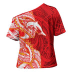 Dolphins Cross Shoulder Shirt Polynesian Tribal Tattoo Pacific Sport Art