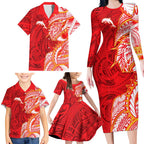Dolphins Family Matching Long Sleeve Bodycon Dress and Hawaiian Shirt Polynesian Tribal Tattoo Pacific Sport Art