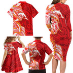 Dolphins Family Matching Long Sleeve Bodycon Dress and Hawaiian Shirt Polynesian Tribal Tattoo Pacific Sport Art