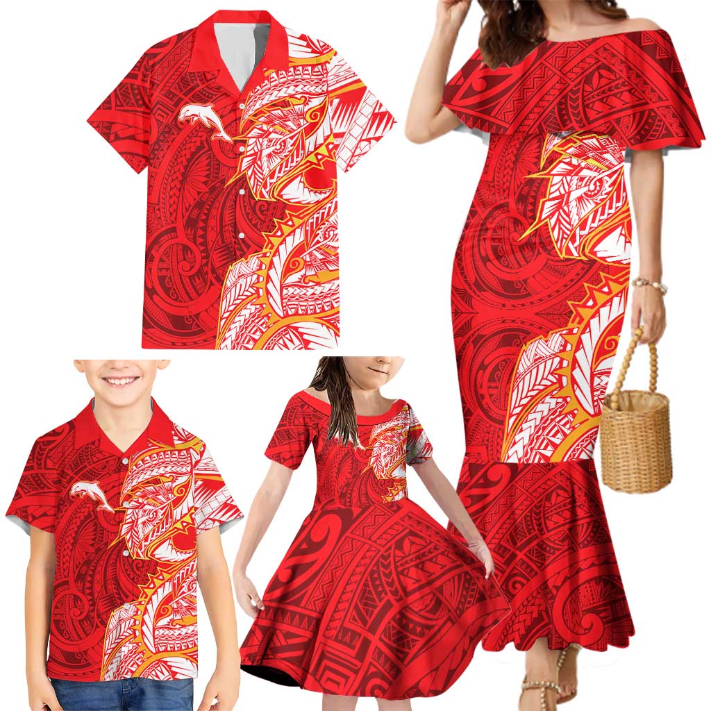 Dolphins Family Matching Mermaid Dress and Hawaiian Shirt Polynesian Tribal Tattoo Pacific Sport Art