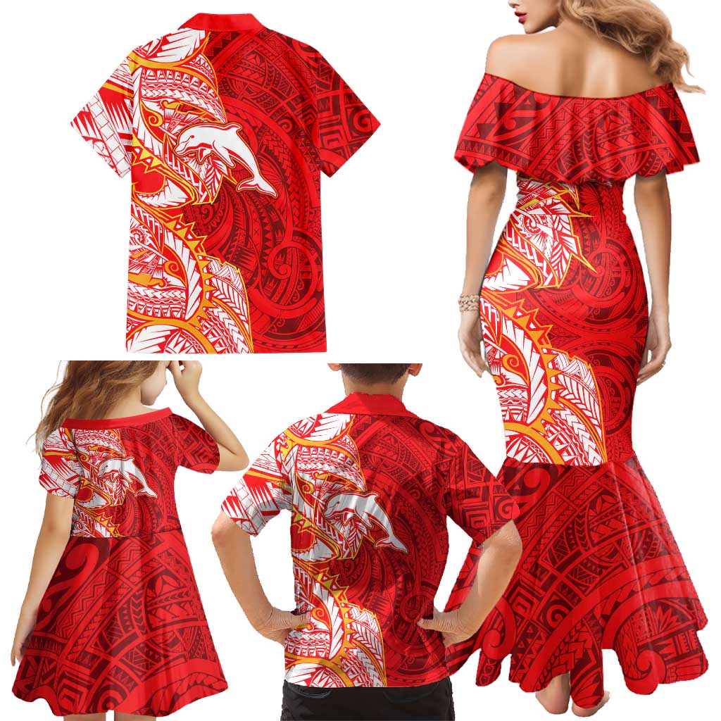 Dolphins Family Matching Mermaid Dress and Hawaiian Shirt Polynesian Tribal Tattoo Pacific Sport Art