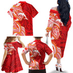 Dolphins Family Matching Off The Shoulder Long Sleeve Dress and Hawaiian Shirt Polynesian Tribal Tattoo Pacific Sport Art